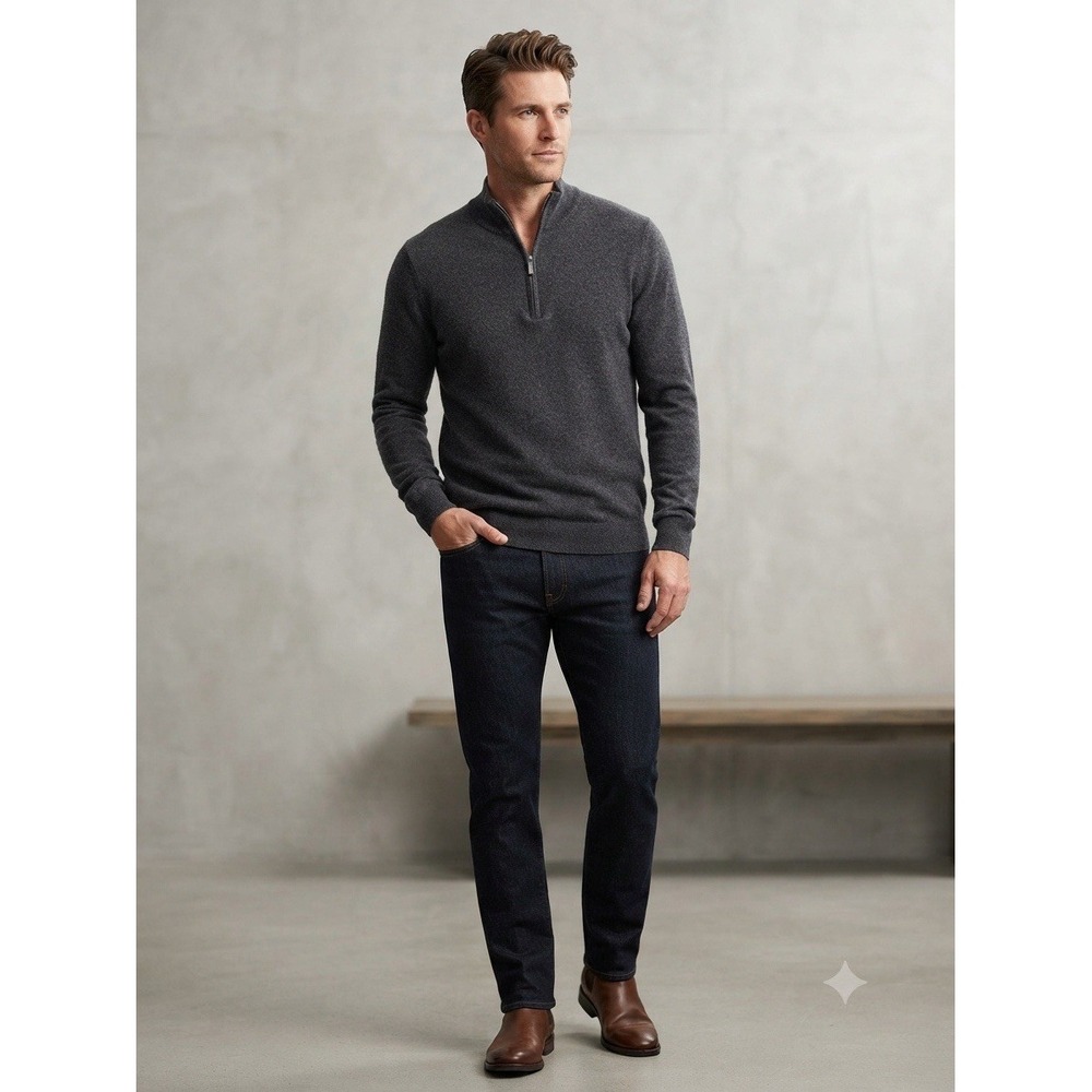 Wallin & Bros Quarter Zip Cashmere Blend Pullover Sweater Charcoal Gray Men's L